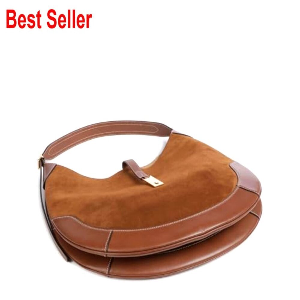 Suede & Split Leather Hobo Shoulder Bag Large Capacity Magnetic Closure - Picture 6 of 7